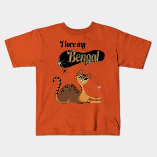 I Love My Bengal Cat Orange Pink Kids T-Shirt